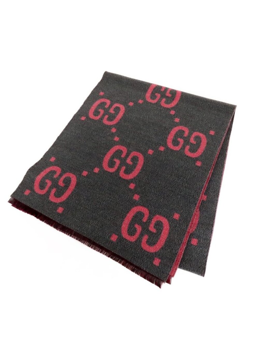 Gucci GG Jacquard Scarf Pink Gray Wool Shawl